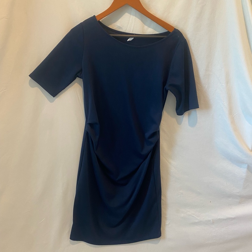 Navy Pink Blush Fitted Maternity Dress (Medium)